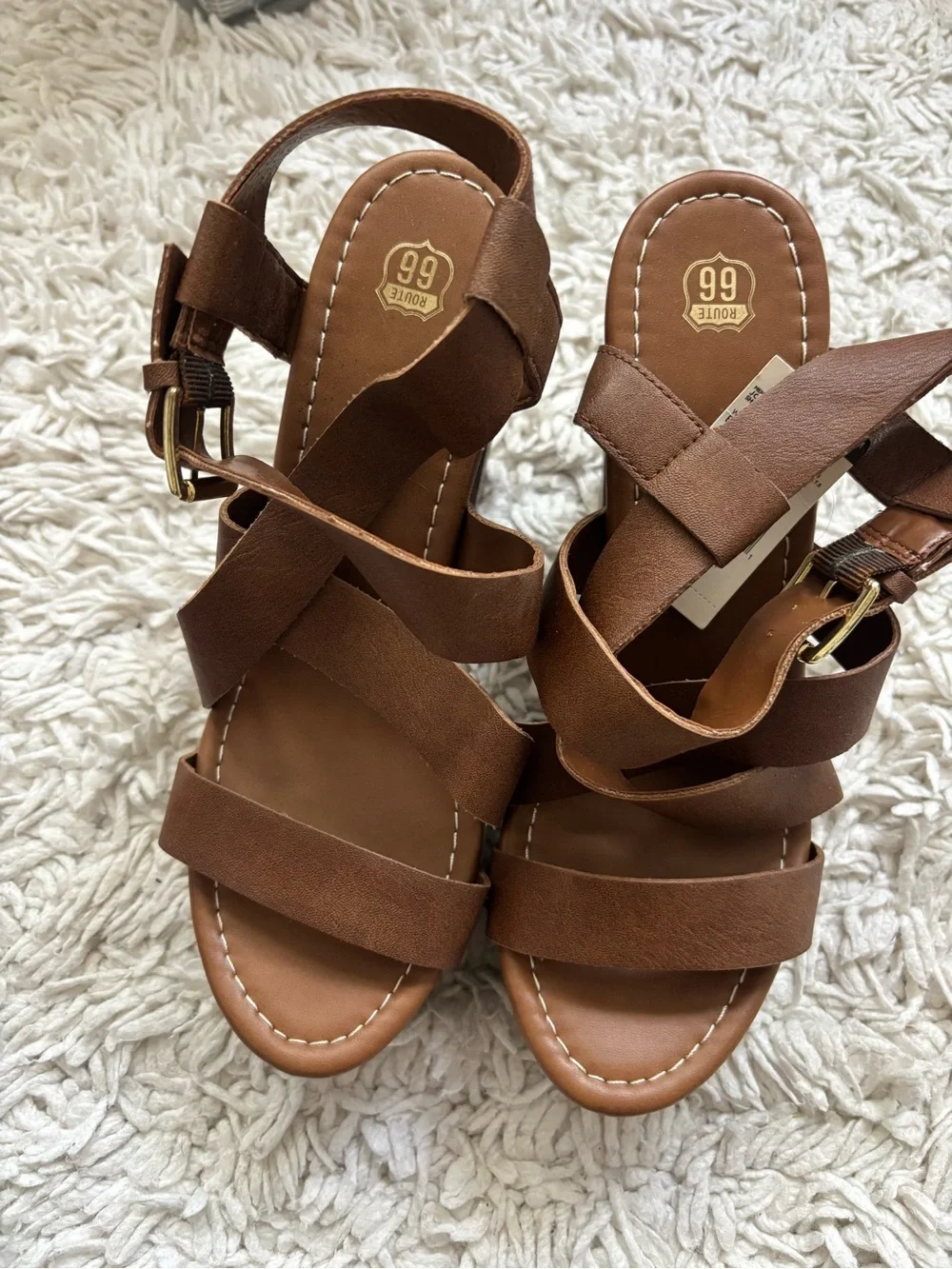 Route 66 Brown Platform Strappy Block Heel Sandals